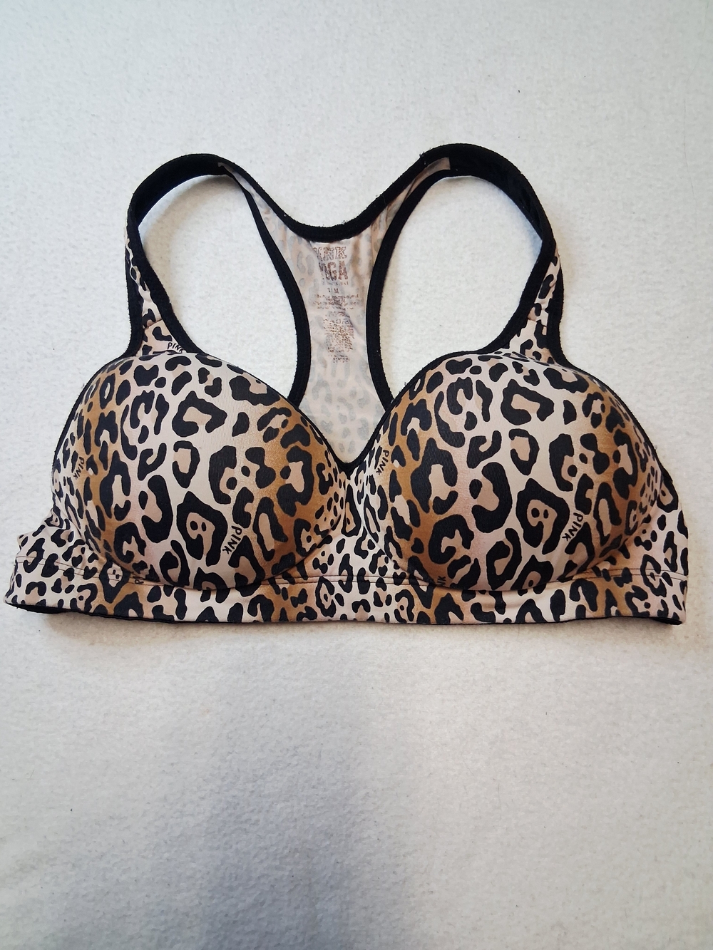 PINK Victoria's Secret Leopard Print Racerback T-Shirt Bra - Beige & Black